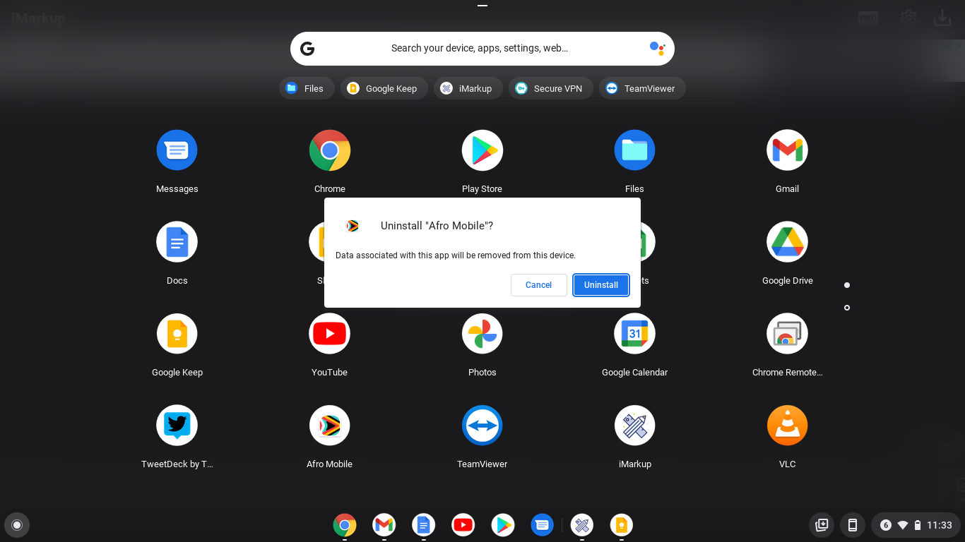 Confirm that you want to remove the app
