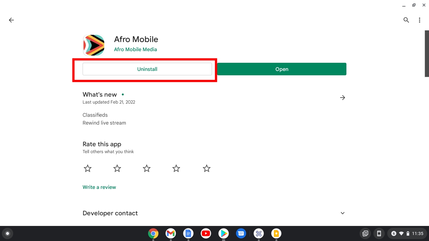 Uninstall an app from Google Play Store