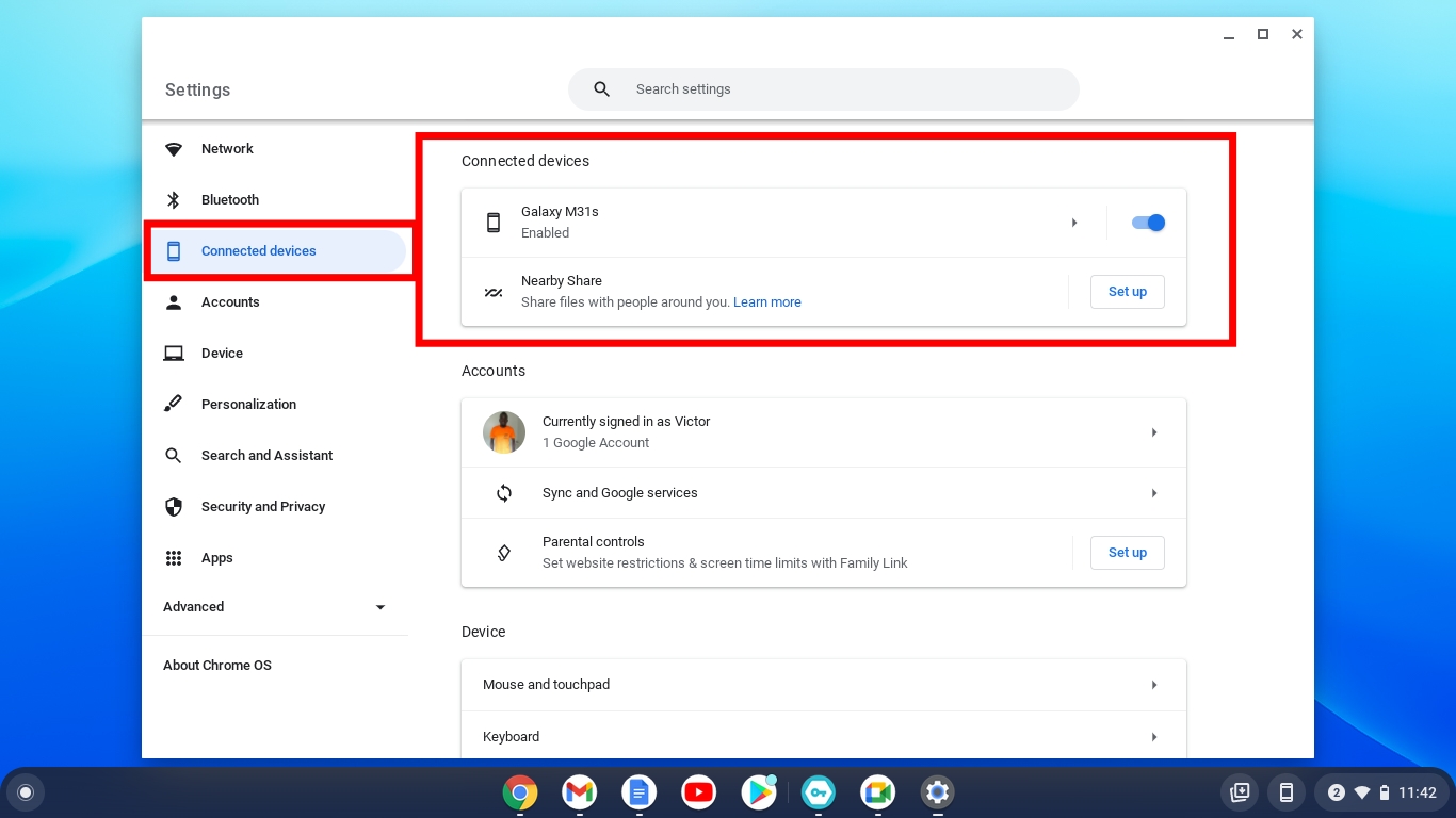 Connected Devices on a Chromebook