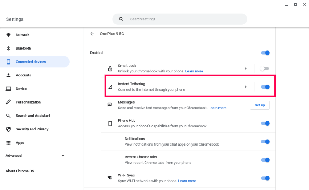 Connect your Chromebook to the internet without WiFi using Instant Tethering - 39