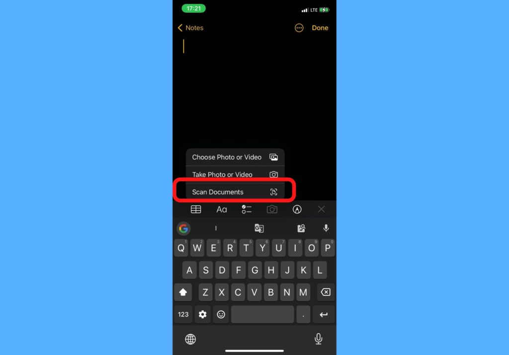 scan documents iphone notes