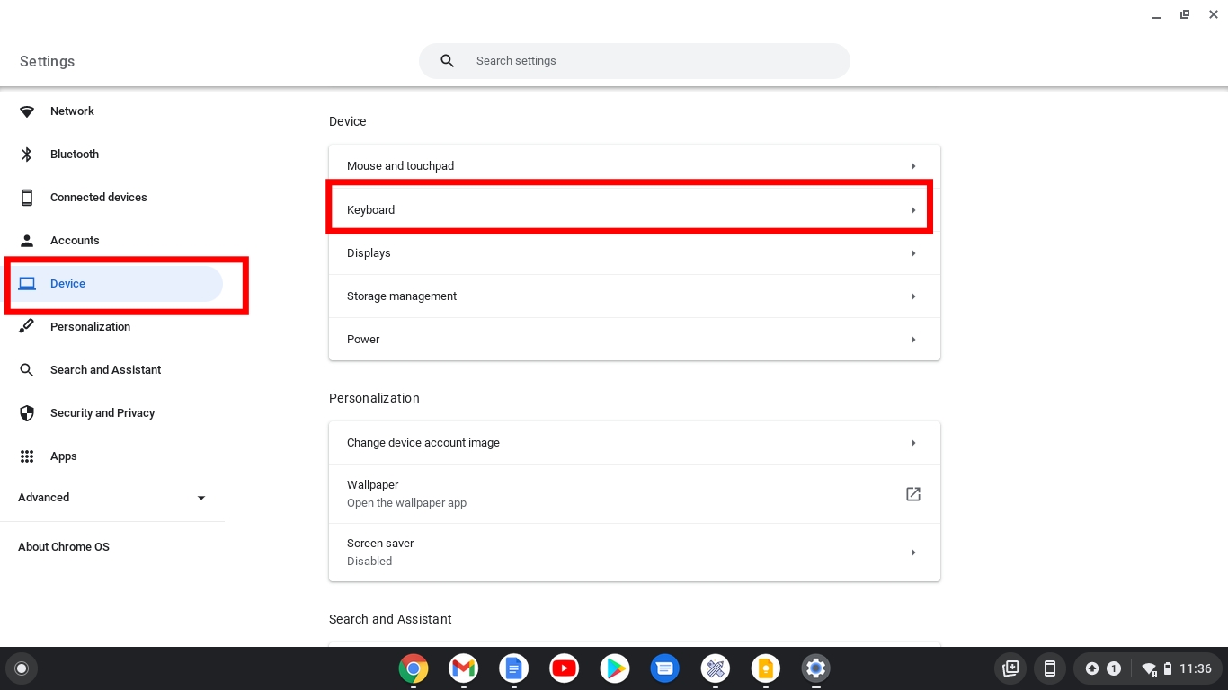 Chromebook Everything button settings