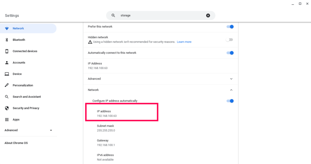 how to find computer ip address chromebook