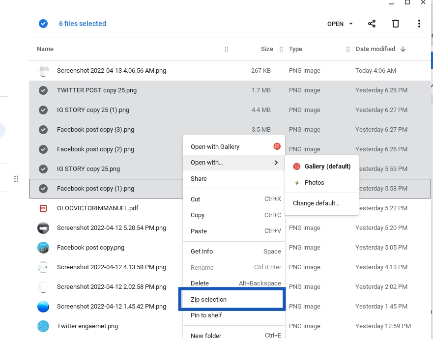 Chromebook zip selection