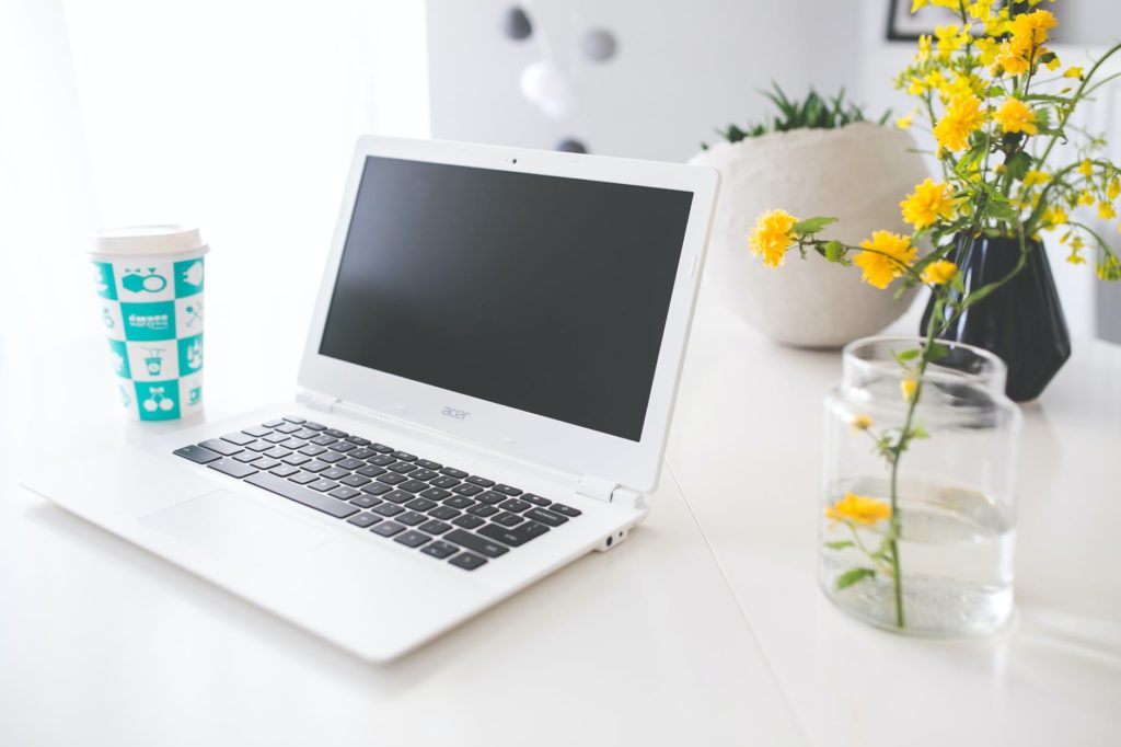 acer chromebook on the white desk