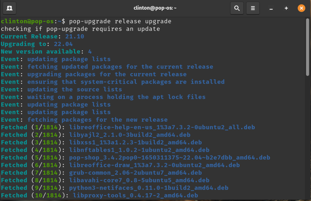 upgrade to pop os 22.04 lts via terminal