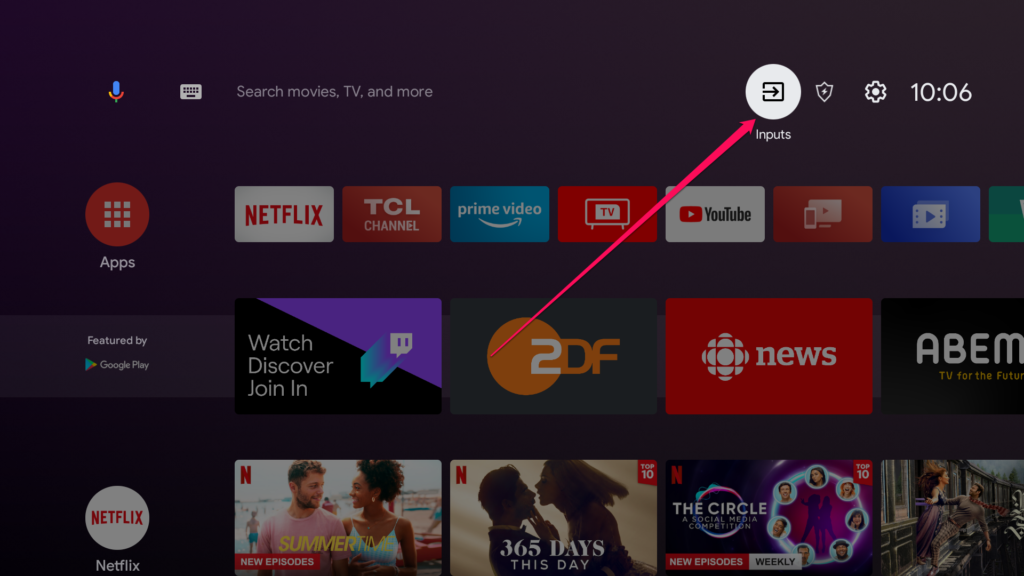 select inputs on android tv