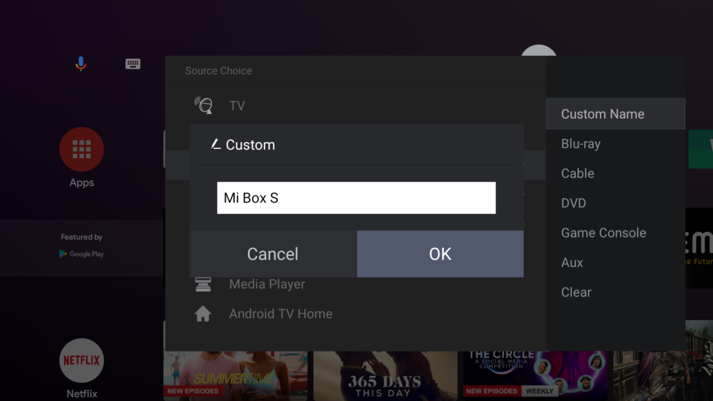 enter custom hdmi label on android tv