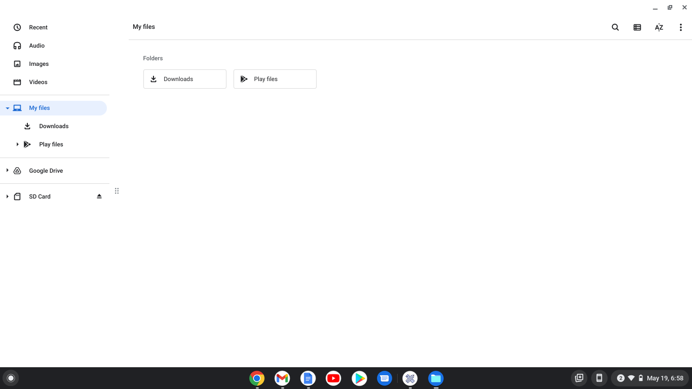 Files app interface on a Chromebook