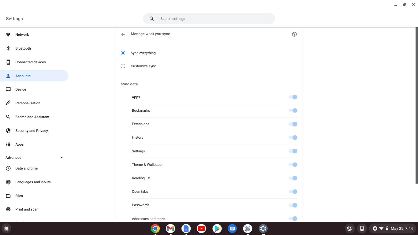 Chromebook sync everything