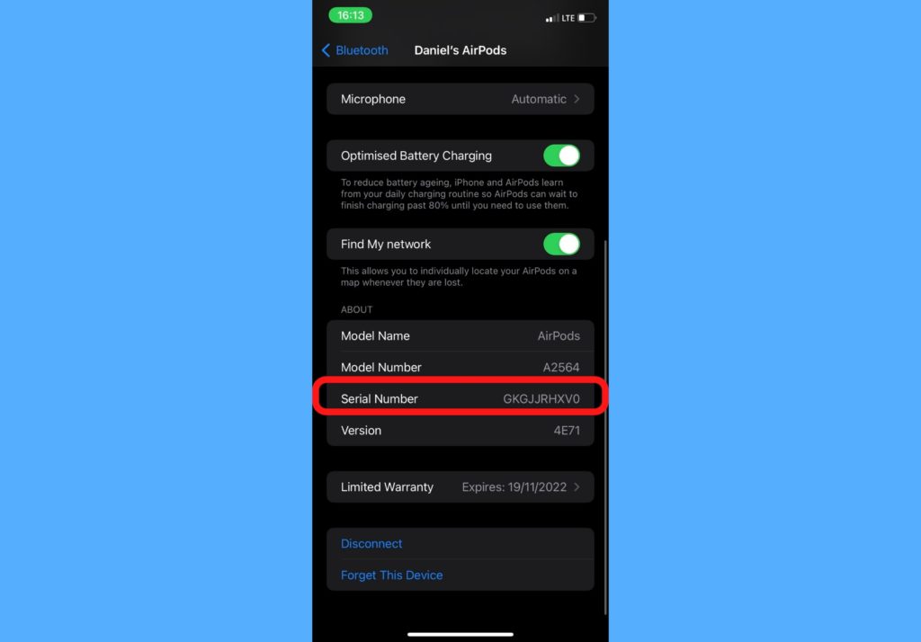 find serial number AirPods