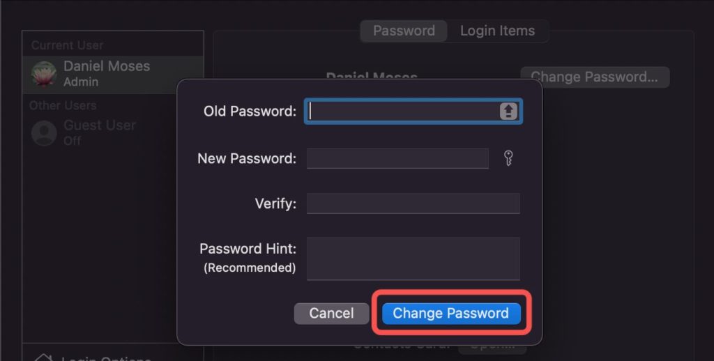 how to change email password on macbook