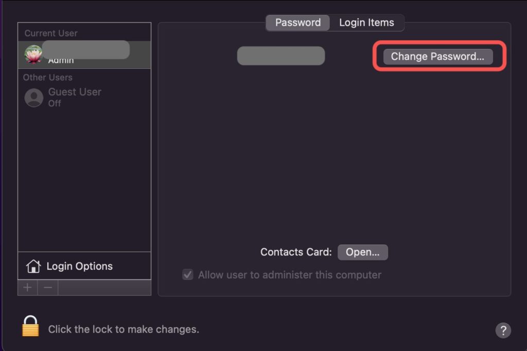 change password macbook