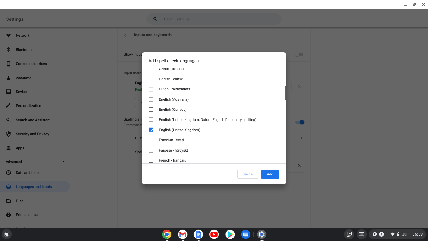 Add a language to your Chromebook on-screen keyboard