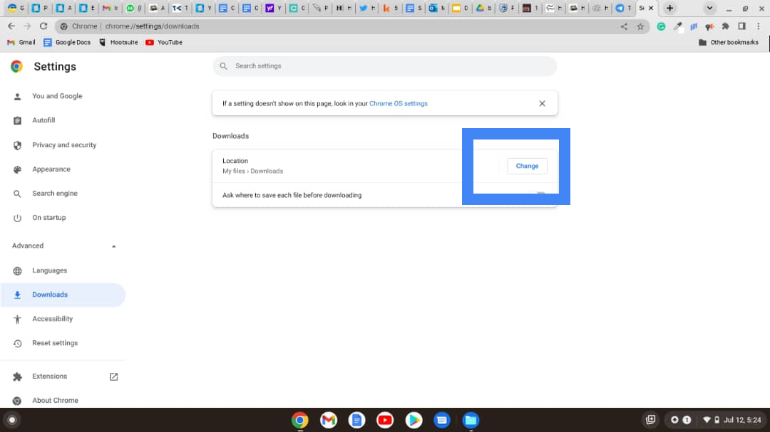 Change download location on a Chromebook