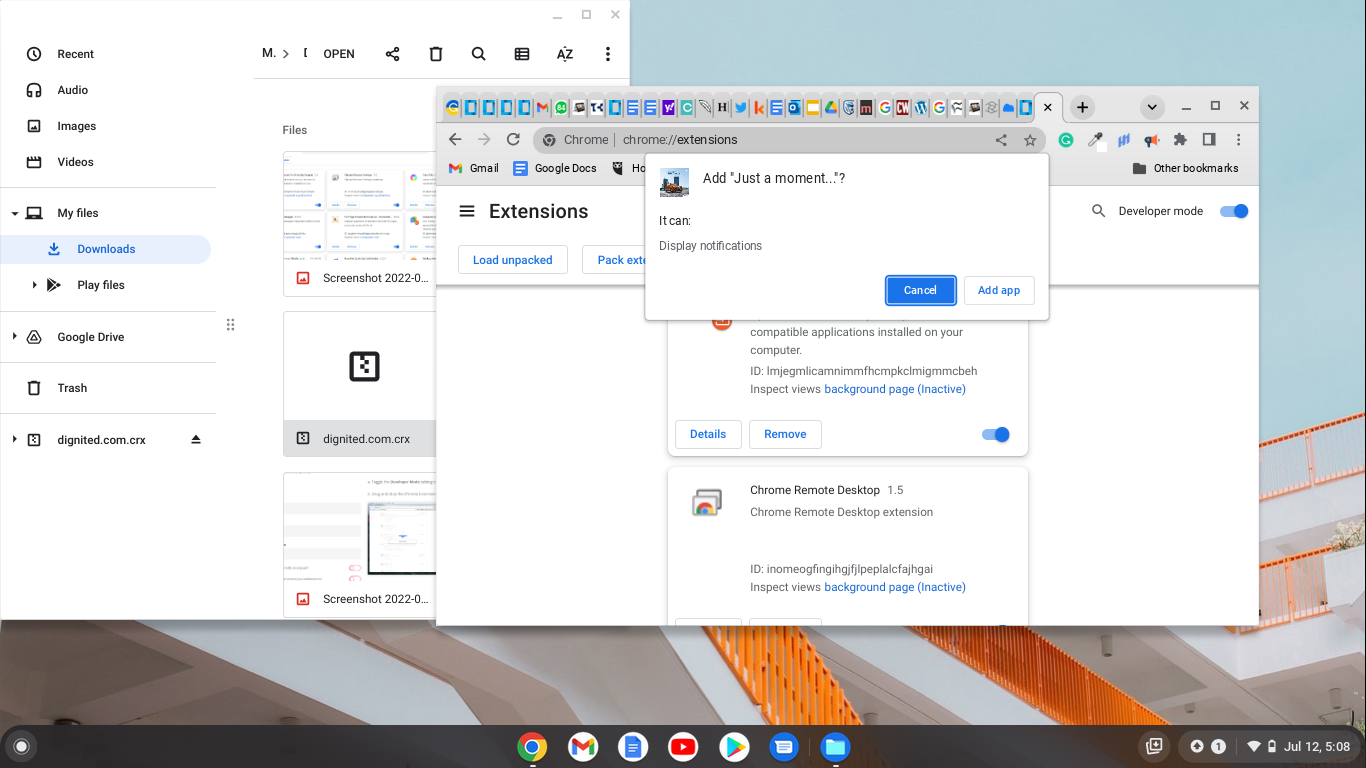 Add new app to extensions in Chrome