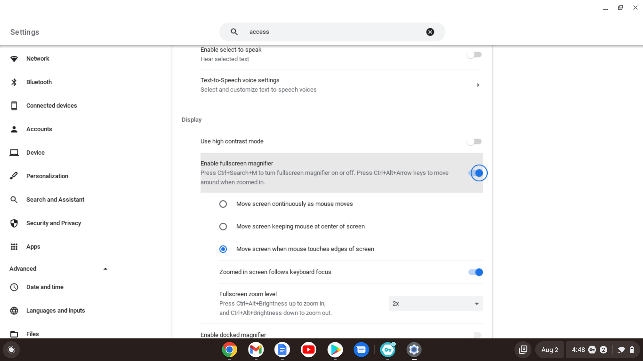 Chromebook full screen magnifier