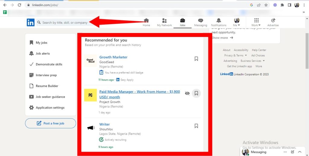 Search for Jobs Linkedin