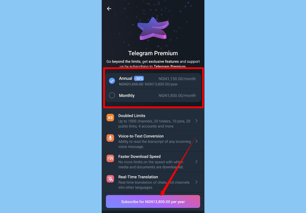 Subscribe to Telegram Premium
