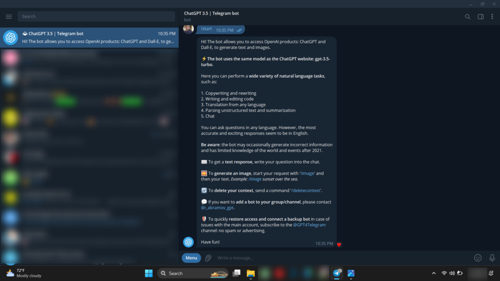 ChatGPT in Telegram 
