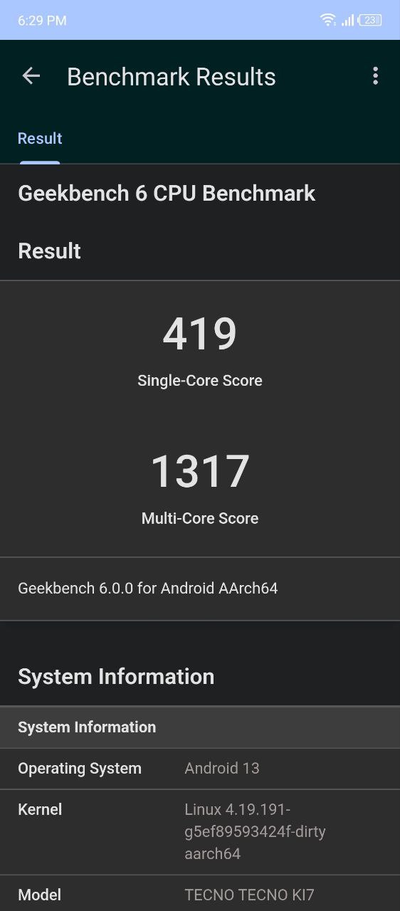 TECNO Spark 10 Pro Geekbench Performance