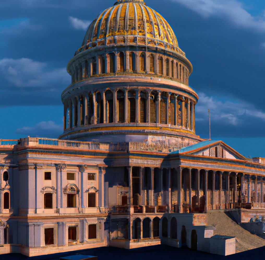 Capitol building in the style of artist Michael Archangelo (Image generated by Rufus)