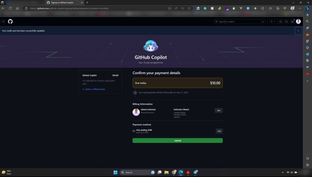 GitHub CoPilot Payment Using Eversend USD Virtual Card 