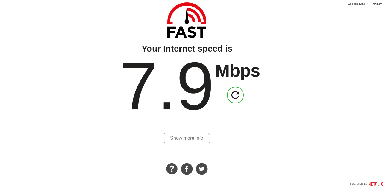 Screenshot showing internet speed