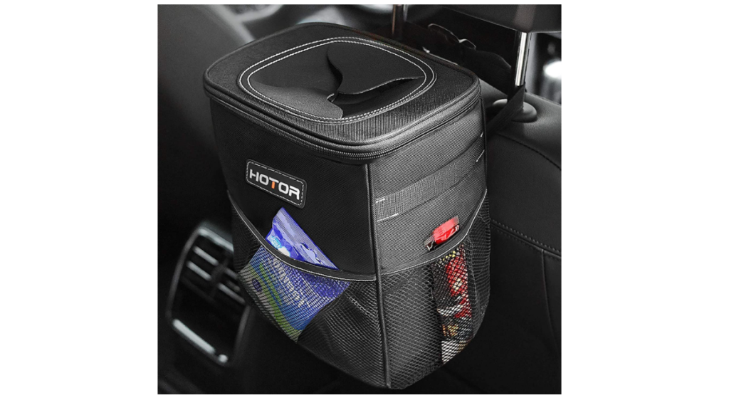 HOTOR Trash Can with Lid and Storage Pockets