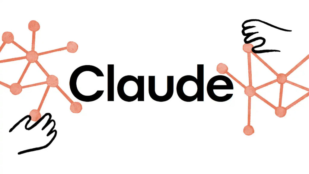  The image shows an illustration of two hands holding a pink and orange network of circles with the word 'Claude' in the middle.