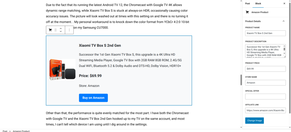 simple amazon affiliate program plugin editor view